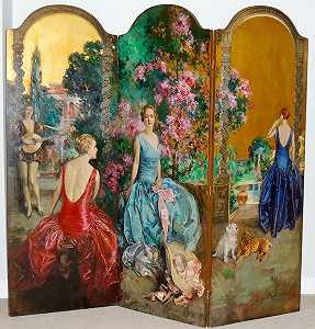四个女人在一个奇幻的花园里 by Howard Chandler Christy