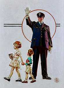 警察与学童，1931年10月3日，1931年9月封面 by Joseph Christian Leyendecker