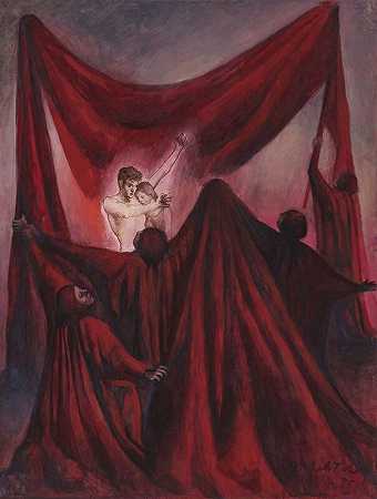 1935年，无标题（情侣和红色斗篷） by Pavel Tchelitchew