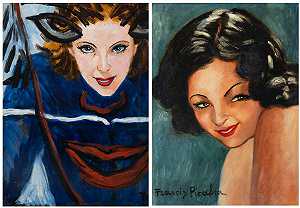 女性头像（正面）女性肖像和叠加脸（背面），1938-1939年 by Francis Picabia