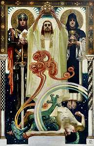 基督与圣徒骑士，1900年代 by Joseph Christian Leyendecker