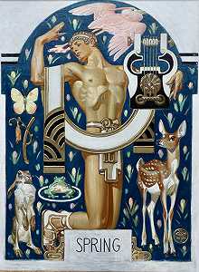 春天——阿波罗与动物，1929年 by Joseph Christian Leyendecker