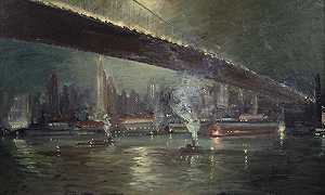 布鲁克林大桥上的月光，约1940年代 by Johann Berthelsen