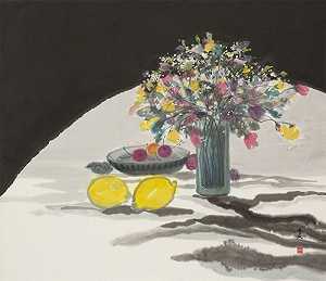 桌上有花瓶、樱桃和柠檬（MA-294），1977年 by Minol Araki