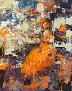 2010年身着橙色连衣裙的女士 by Rimi Yang