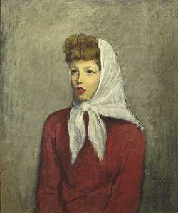 戴围巾的女人，约1942年 by Raphael Soyer