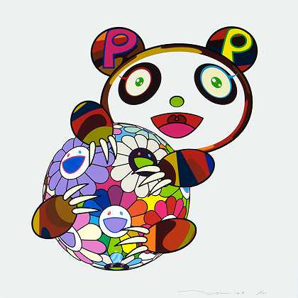 一只熊猫幼崽抱着一团花，202 by Takashi Murakami