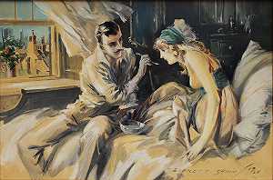 《失去理智的心》，莎拉·伯恩哈特，1920年法国舞台上六部浪漫小说中的第一部 by Everett Shinn