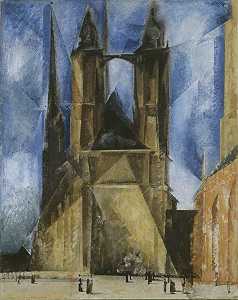 哈勒市场教堂，1930年 by Lyonel Feininger