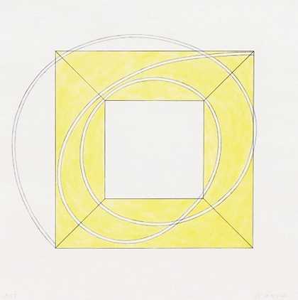 带开放中心A的框架广场（黄色），2013年 by Robert Mangold (b. 1937)
