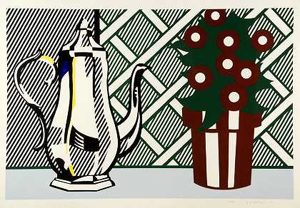 《水罐与花的静物》，1974年 by Roy Lichtenstein