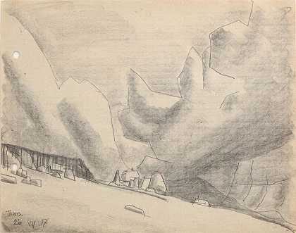 哈兹风景，1917年 by Lyonel Feininger