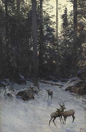 森林中的鹿，1888年 by Henry F. Farny