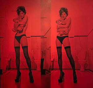 Kate Moss Diptych，盲红与黑，2021 by Russell Young