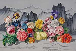彩色的花从灰色的山脉中生长出来，2021 by Robin Hextrum