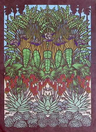 南海岸植物园——当代分层叙事，手工纸和难以置信的细节对称（红色+绿色），2019年 by Lorraine Bubar