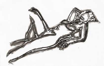 莫妮卡一只手臂向上躺着，1990年 by Tom Wesselmann