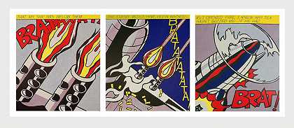 罗伊·利希滕斯坦（Roy Lichtenstein）在我开火时（一套3张平版印刷海报），约2001年 by Roy Lichtenstein