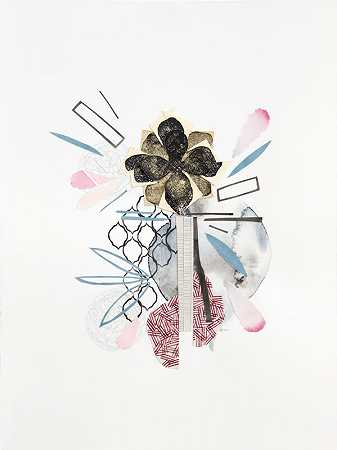 2号心脏炸弹-纸上的水彩拼贴（蓝色+粉色+白色），2021 by Dani Vinokurov
