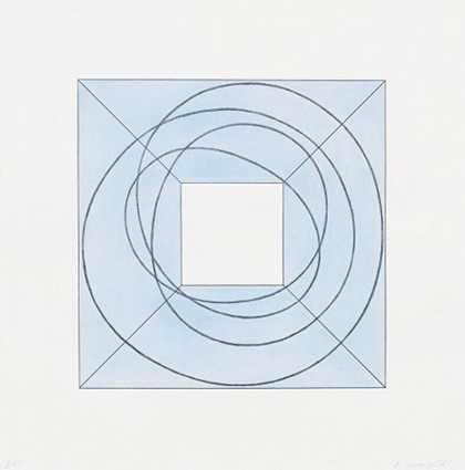 带边框的广场和开放式广场B（蓝色），2013年 by Robert Mangold (b. 1937)