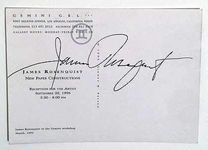 詹姆斯·罗森奎斯特双子座凝胶明信片，签名，1996年 by James Rosenquist