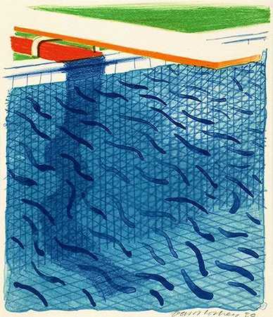 用纸和蓝墨水制作的池子，用于《纸池子之书》，1980年 by David Hockney