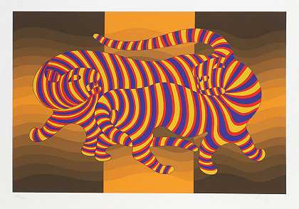1980年的《黄金上的两只老虎》 by Victor Vasarely
