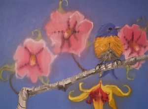 蓝色承诺（带粉色花朵），2005年 by Ann Craven