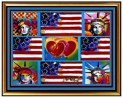 四个自由，四面旗帜和两颗心，21世纪 by Peter Max