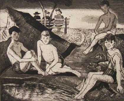 给孩子洗澡（1940） by Karl Schrag