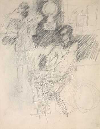 弗兰克·奥哈拉（Frank O’Hara）在乔治·西格尔（George Segal）的工作室《照镜子的女人》（约1965年）出售 by Elaine de Kooning