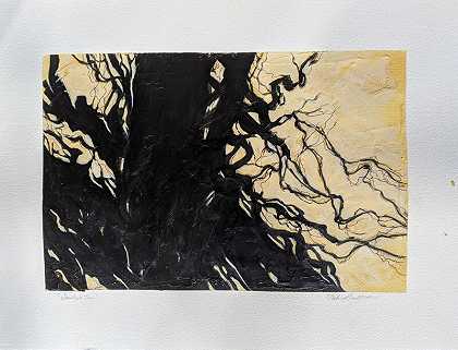 萨拉托加树-抽象表现主义绘画奶油+黑色（2017） by Helen Bellaver