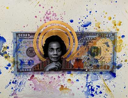 科雷塔·斯科特·金（Correta Scott King）是我们村庄的骄傲——带有美丽金色调的当代水彩画（蓝色+金色+黄色）（2021年） by Tijay Mohammed