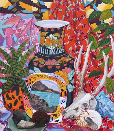 带海景和装饰花瓶的陶瓷框架（2021年） by Anna Valdez
