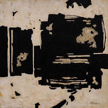 第92号摘要——具有强烈对比和几何抽象的当代绘画（黑色+白色+奶油色）（2021年） by Helen Bellaver