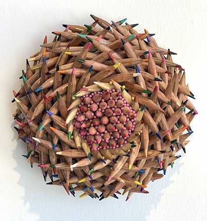 棕褐色/多色花朵，粉色铅笔中心（2021年） by Federico Uribe