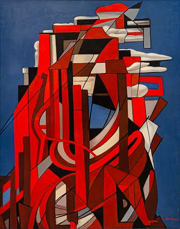 红色和蓝色的抽象构图II（1953） by Tamara de Lempicka