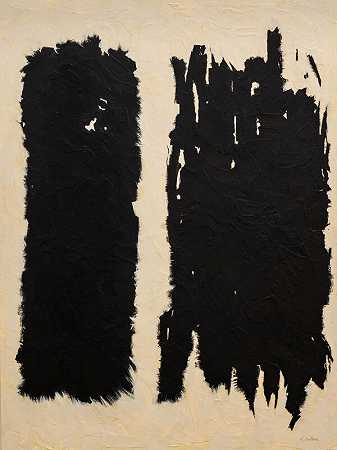 摘要第79号——鲜明对比和表现力笔触的当代绘画（黑、白）（2021年） by Helen Bellaver