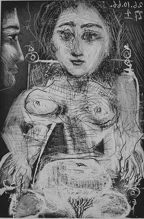 盔甲中的杰奎琳肖像|杰奎琳在椅子上的肖像（1966） by Pablo Picasso
