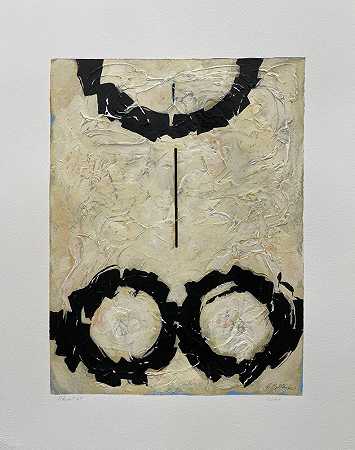 抽象69-抽象表现主义绘画奶油+黑色（2021） by Helen Bellaver