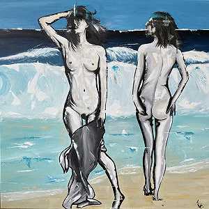 海滩上的两名女性（2021年） by Michael Kopplstaetter