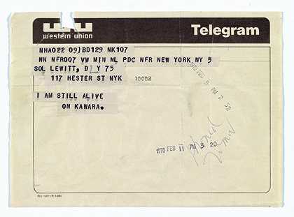 给Sol LeWitt的电报（1970年2月5日） by On Kawara