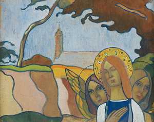 《麦当娜与两位天使》或《萤火虫的麦当娜》（麦当娜·奥克斯·路易斯·桑茨）（1892） by Charles Filiger