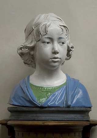 一个小男孩的半身像（约1475年） by Andrea della Robbia