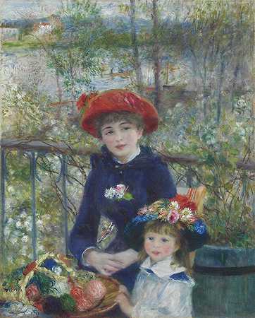 两姐妹（露台上）（1881年） by Pierre-Auguste Renoir
