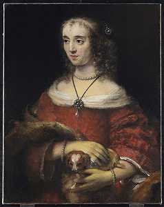 一位女士和一条小狗的肖像（1662-1665） by Rembrandt van Rijn