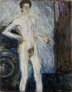 带调色板的裸体自画像（1908年） by Richard Gerstl