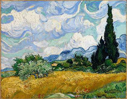 有柏树的麦田（1889年） by Vincent van Gogh