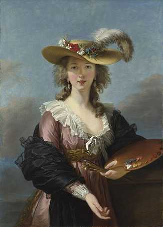 草帽自画像（1782年后） by Élisabeth Louise Vigée-Le Brun