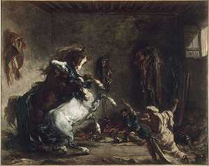 在马厩里战斗的阿拉伯马（1860） by Eugène Delacroix